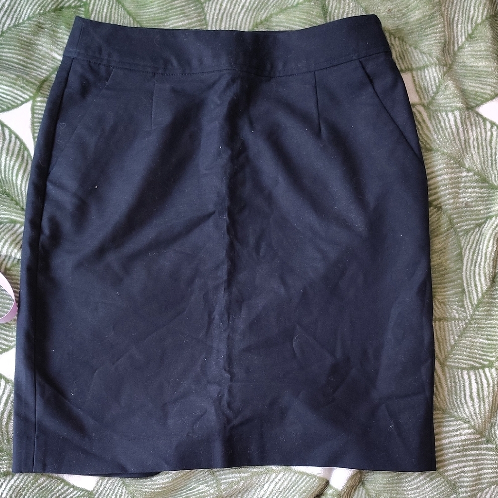 Navy Blue Cotton Pencil Skirt